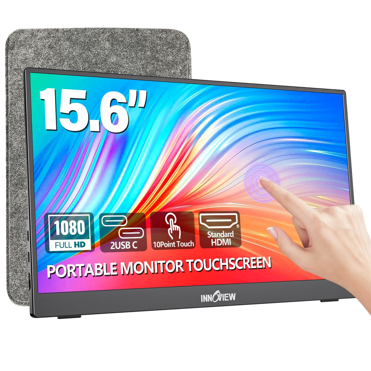 InnoView Portable Monitor, 15.6 Inch FHD 1080P HDMI USB C Second External Monitor for Laptop, Desktop, MacBook, Phones, Tablet, PS5/4, Xbox, Switch, Built-in Speaker with Protective Case