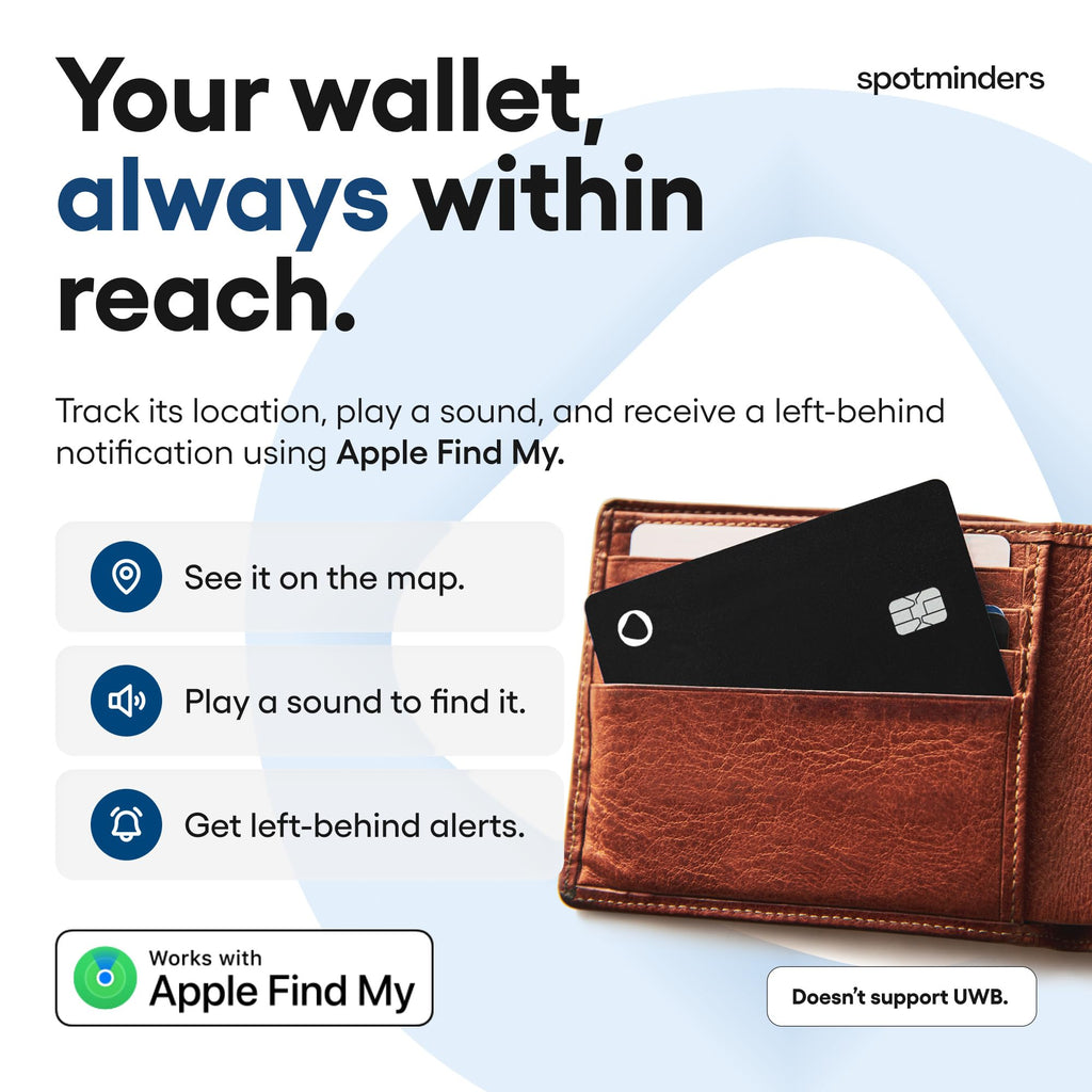 SPOTMINDERS Apple MFi Certified Wallet Tracking Card Black 4-Pack Travel Gifts for Him Works with Apple Find My Rechargeable Tracker IP68 Waterproof 0.07" Slim iPhone Item Finder for Luggage Passport