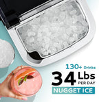 EUHOMY Nugget Ice Maker Countertop with Handle, Ready in 6 Mins, 34lbs Per Day, Removable Top Cover, Auto-Cleaning, Portable Sonic Ice Maker with Basket and Scoop, for Home/Party/RV/Camping (Black)