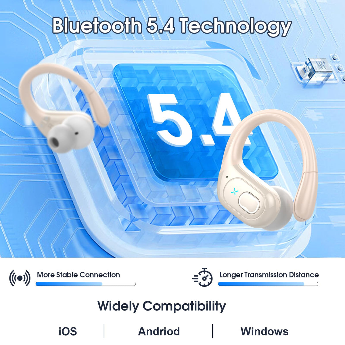 Aptkdoe Wireless Earbuds 75H Bluetooth 5.4 Sport Headphones with Earhooks