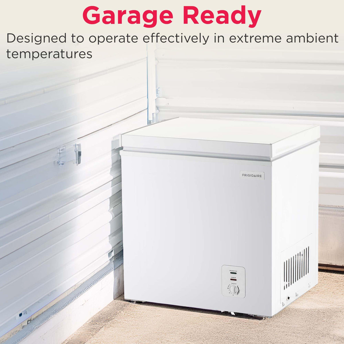 FRIGIDAIRE EFRF5003-BLACK Chest Deep Freezer-Garage-Ready, 5.0 Cu. Ft. Capacity, Black-Adjustable Thermostat-Removable Vinyl Coated Wire Basket-Easy Defrost Drain