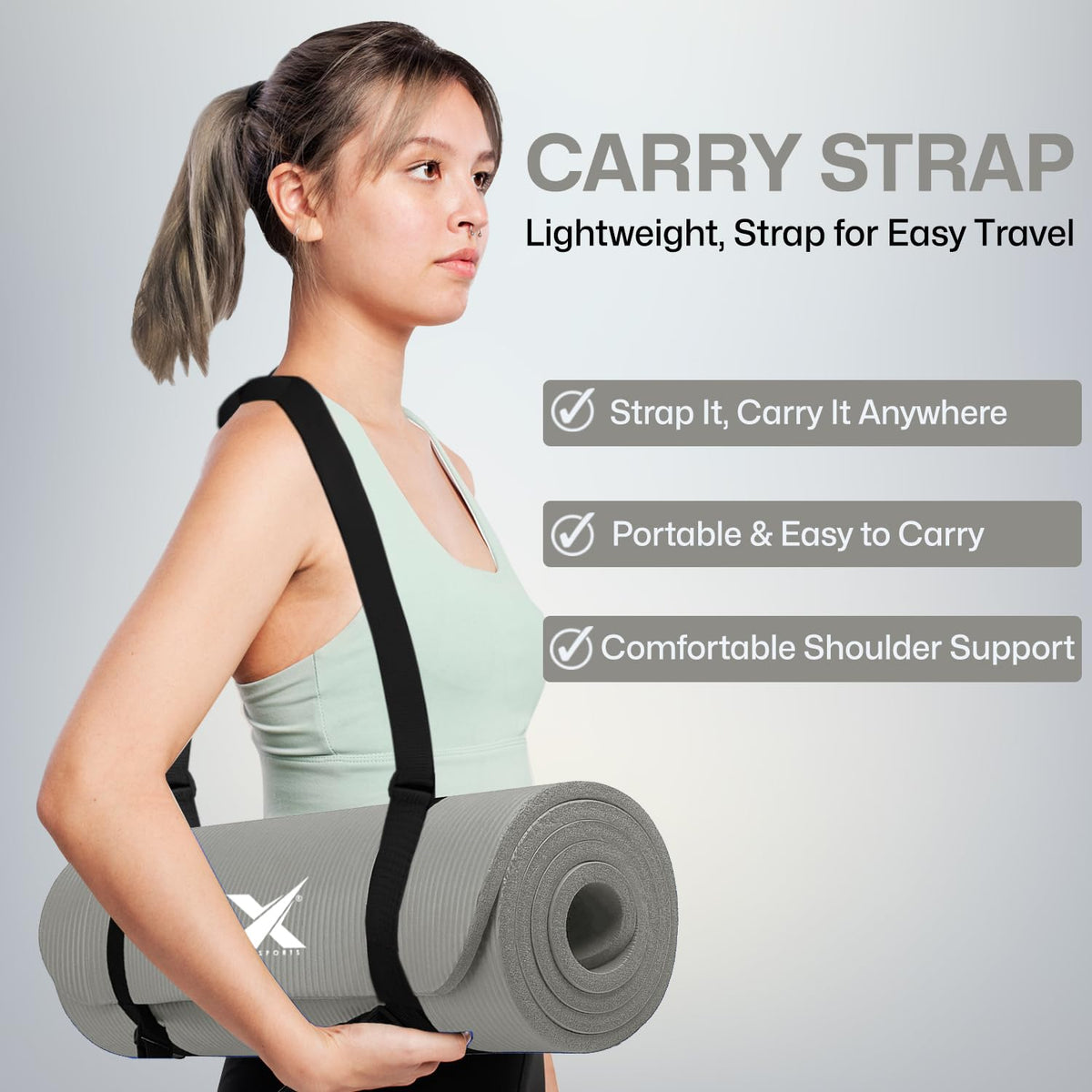 XN8 Sports Yoga Mat 10mm & 15mm Thick NBR Exercise Mat with Carry Strap