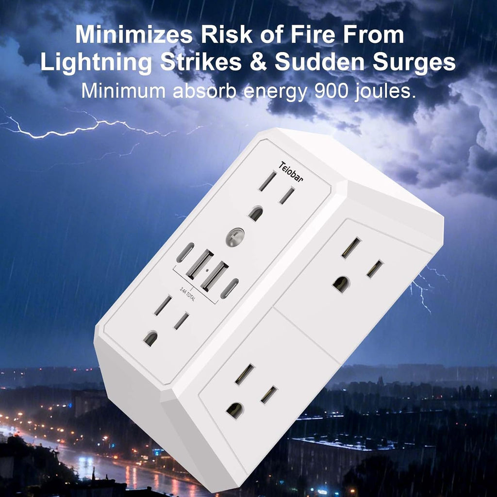 Multi Plug Wall Outlet Surge Protector with 6-Outlet & 4 USB Ports(2USB-C)