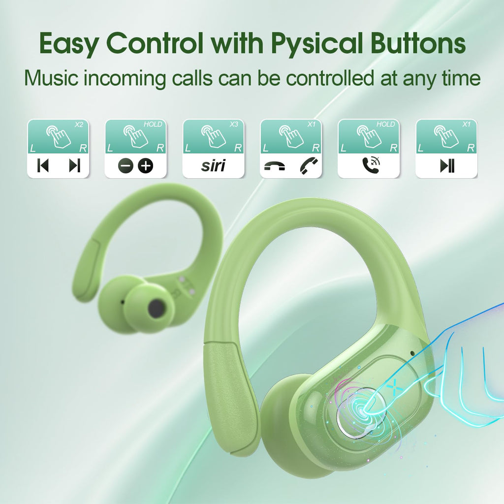Aptkdoe Wireless Earbuds 75H Bluetooth 5.4 Sport Headphones with Earhooks