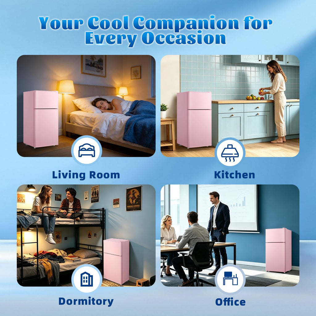 DEMULLER 45L Personal Double‑Door Mini Fridge With Freezer, Blue