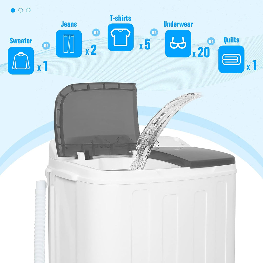 Superday Portable Washing Machine, 25.4lbs Mini Washing Machine and Spin Dryer Combo, Mini Twin Tub Laundry Machine for Camping, Apartments, Dorms, College Rooms, RV, Delicates, Grey