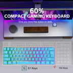 Snpurdiri 60% Wired Mechanical Gaming Keyboard, Ice Blue LED Backlit 61 Keys Mini Wired Office Keyboard for Windows Laptop PC Mac (Black-White, Red Switches)