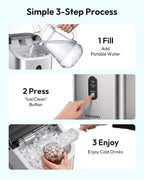 EUHOMY Nugget Ice Maker Countertop with Handle, Ready in 6 Mins, 34lbs Per Day, Removable Top Cover, Auto-Cleaning, Portable Sonic Ice Maker with Basket and Scoop, for Home/Party/RV/Camping (Black)