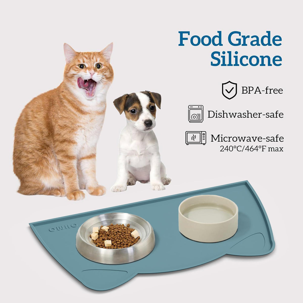 OHMO Silicone Cat Food Mat for Food&Water Bowls, 46x25cm, Honey