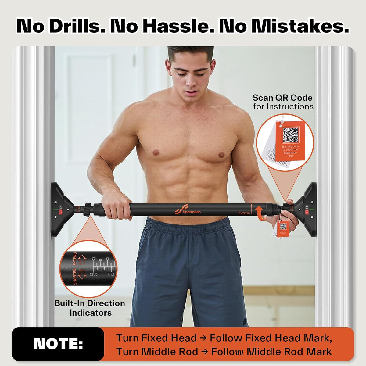 Sportneer Pull Up Bar Doorway Chin Up Bar No Screws