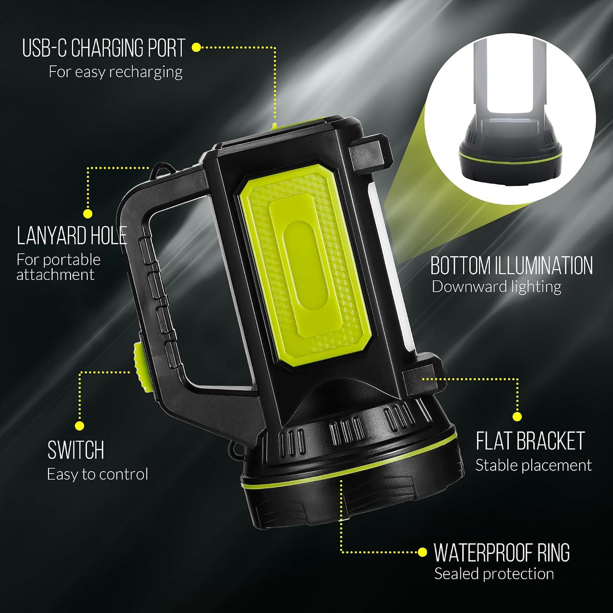 Ultra-Bright LED Rechargeable Torch – 1000LM Handheld Flashlight 1200mAh, 2 Modes, Compact & Waterproof (IPX5) – Perfect for Camping, Outdoor Activities & Emergency Use