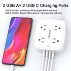 6 Ft Surge Protector Power Strip - YISHU 8 Widely Outlets with 4 USB Ports, 3 Side Outlet Extender with 6 Feet Flat Extension Cord, Ultra Flat Plug, Wall Mount, Desk USB Charging Station, ETL, Black