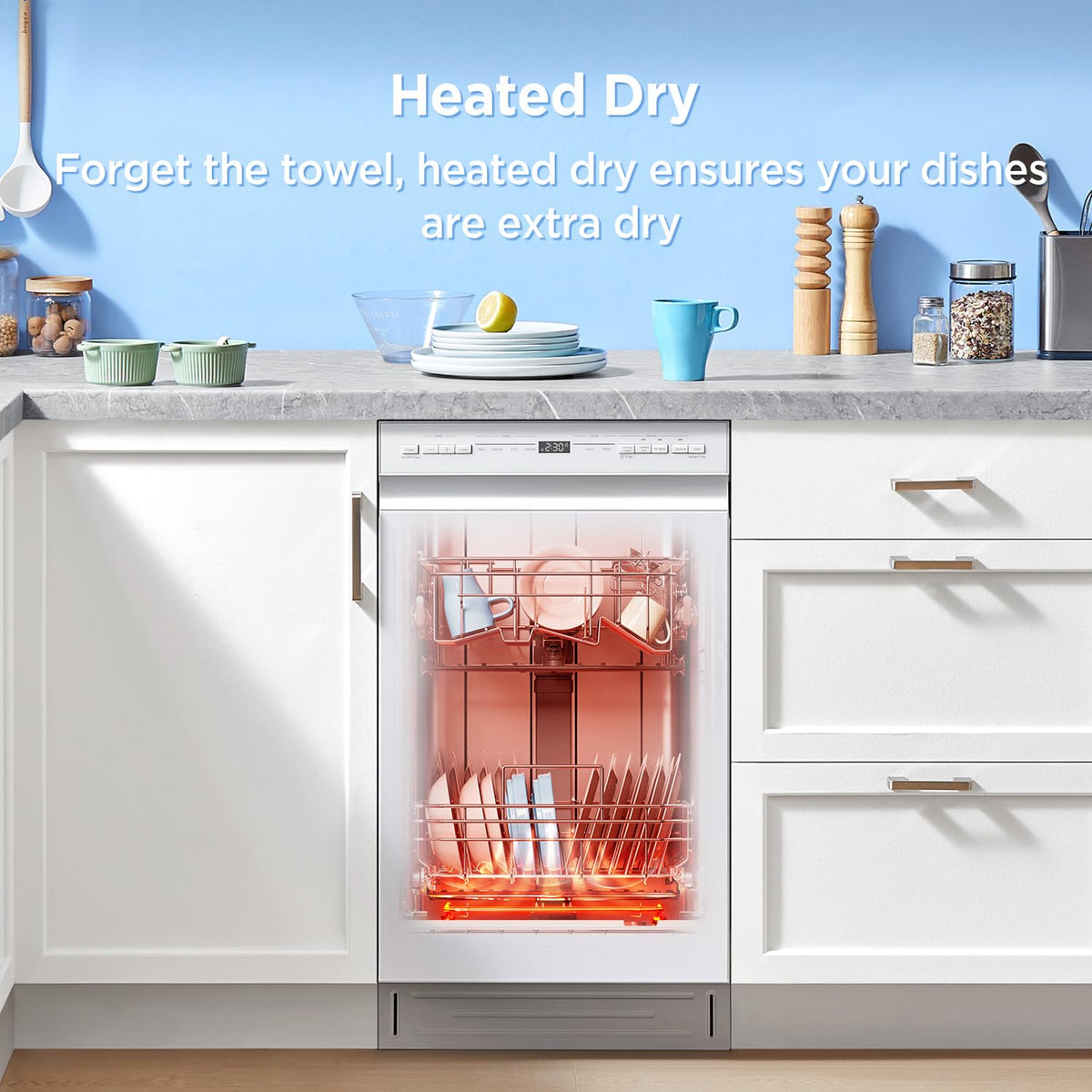 Midea 18 Inch Built-in Dishwasher, 8 Place Settings, Stainless Steel Tub