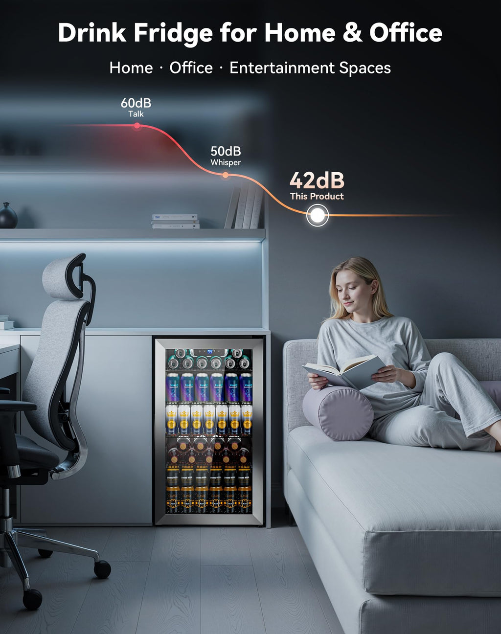 2.5 Cu.Ft Beverage Fridge, Glass Door Mini Fridge, Silver, 96 Can