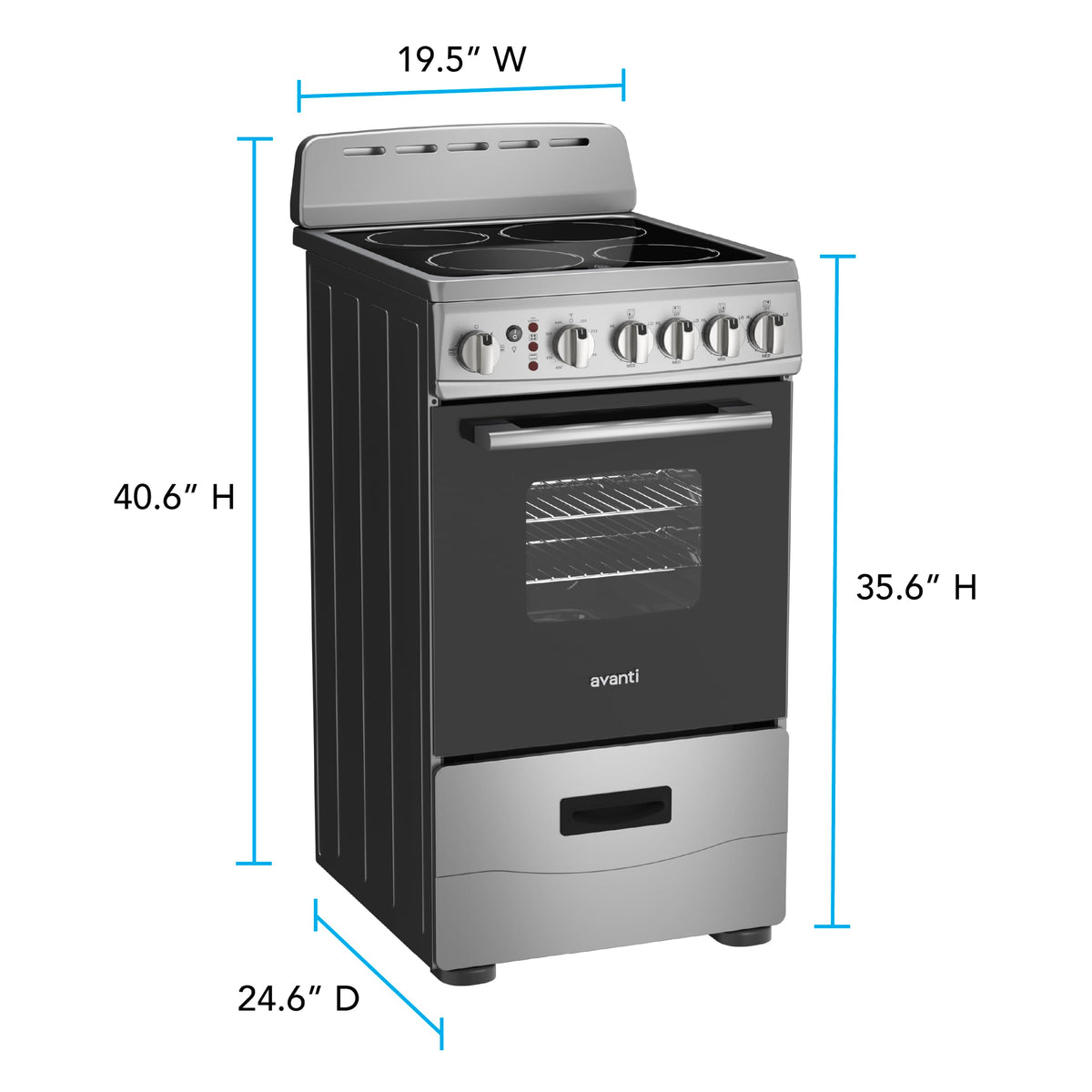 Avanti 20-Inch Freestanding Electric Range with Ceramic Glass Cooktop, in Black (CERU200P1B)