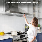 VIKIO HOME 36 Inch Wall Mount Range Hood 580CFM Low Noise Touch Control