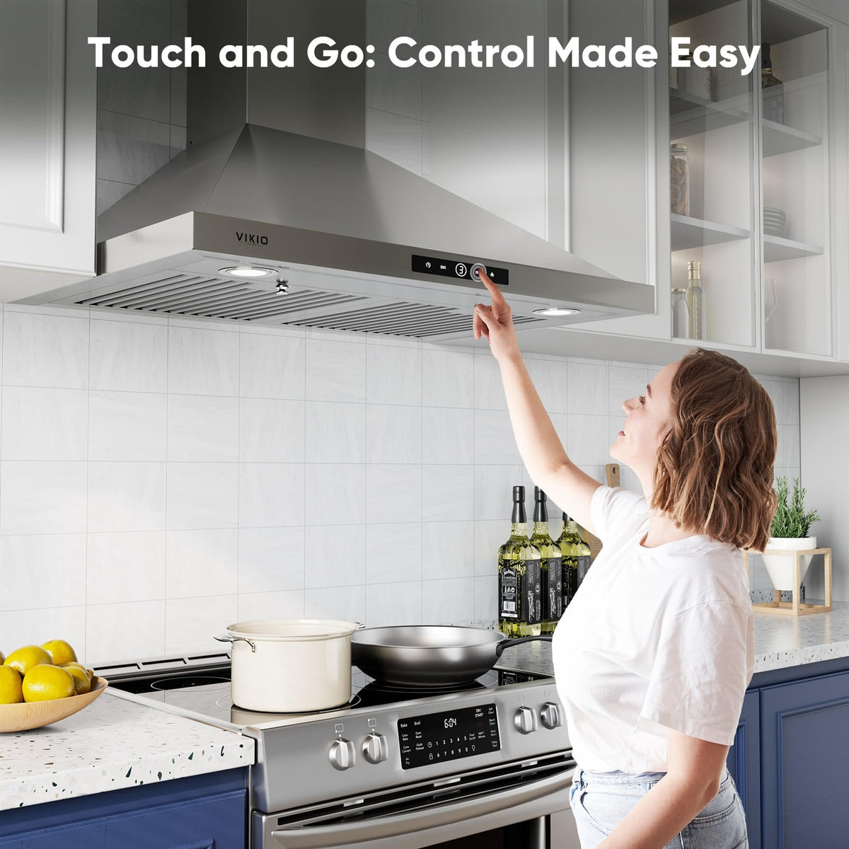 VIKIO HOME 36 Inch Wall Mount Range Hood 580CFM Low Noise Touch Control