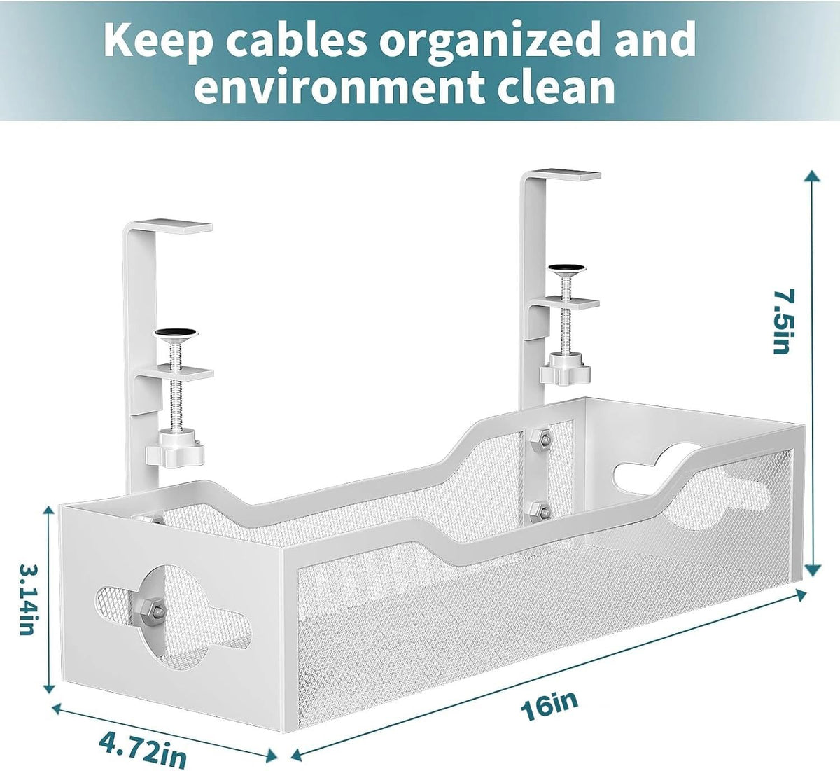 Under Desk Cable Management Tray 2 Pack, No Drill Cable Organizer With Clamp for Standing Desk, Easy to Install Cord Management System, No Damage Wire Organizer