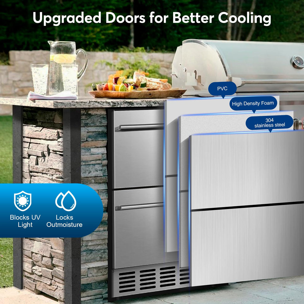 24" Dual Zone Wine and Beverage Refrigerator, Under Counter with Glass Door