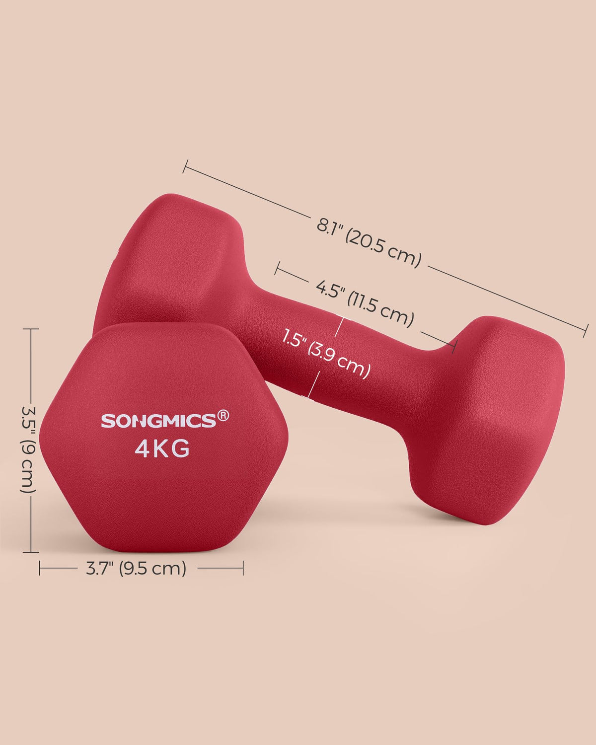 SONGMICS Hex Neoprene Dumbbells, 1/2/3/4/5KG Pair Weights for Fitness Training