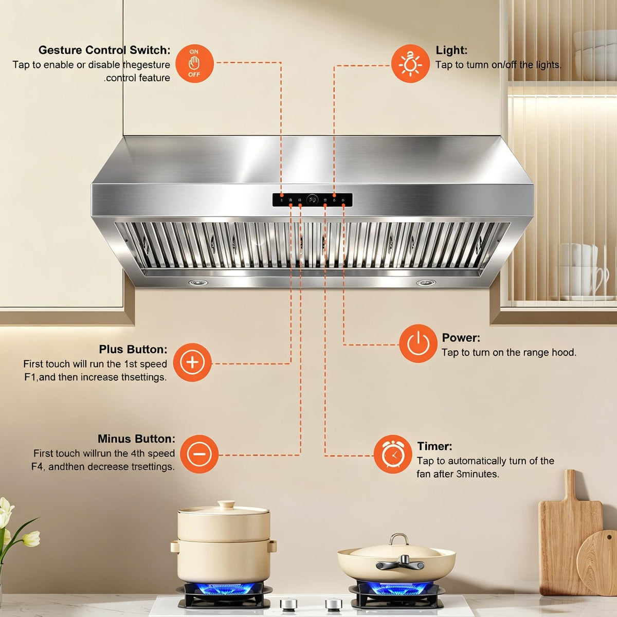 30 Inch Under Cabinet Range Hood, High Suction Hood Vents for Kitchen