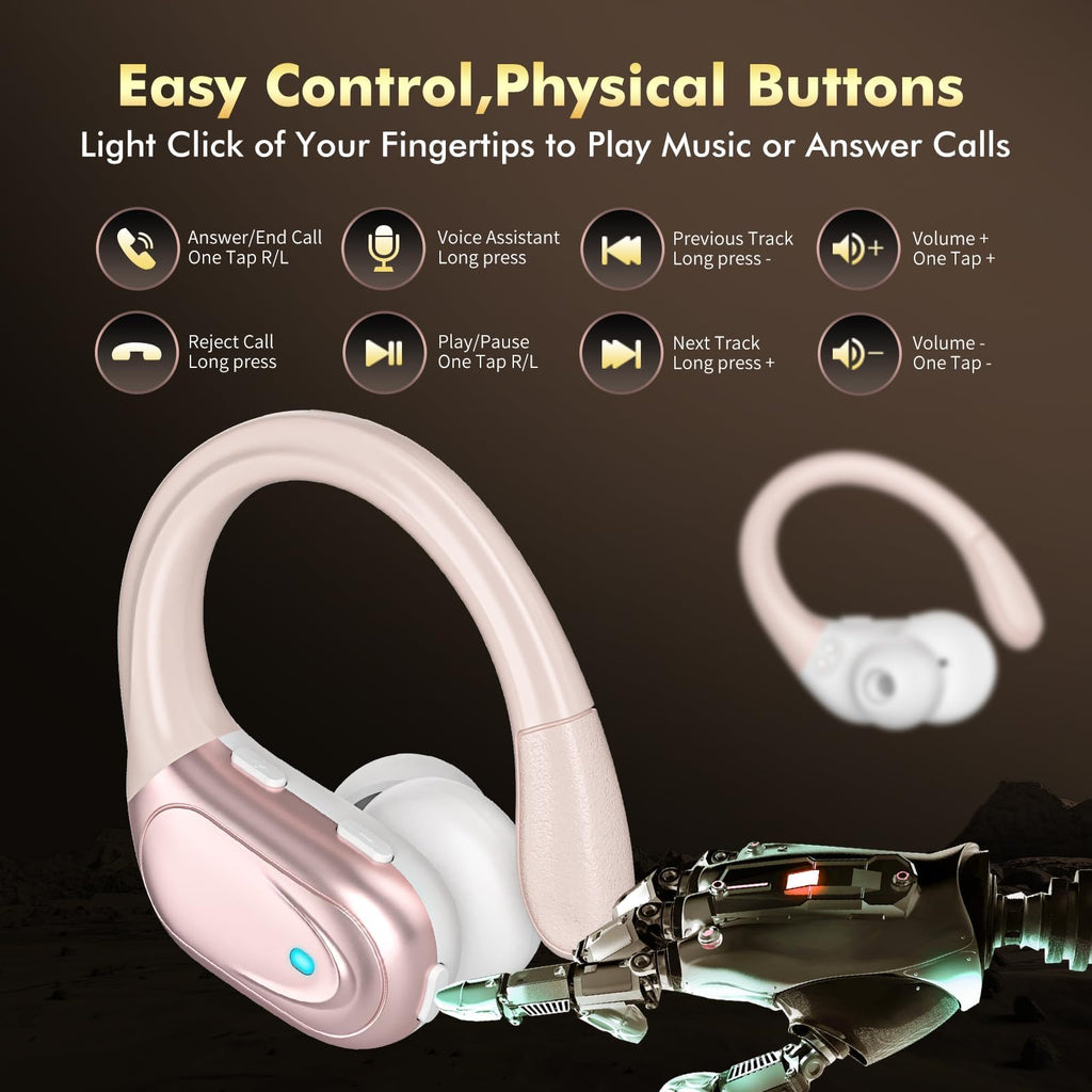 HAOYUYAN Wireless Earbuds, Sports Bluetooth Headphones, 80Hrs Playtime Ear Buds with LED Power Display, Noise Canceling Headset, IPX7 Waterproof Earphones for Workout/Running (Camel)