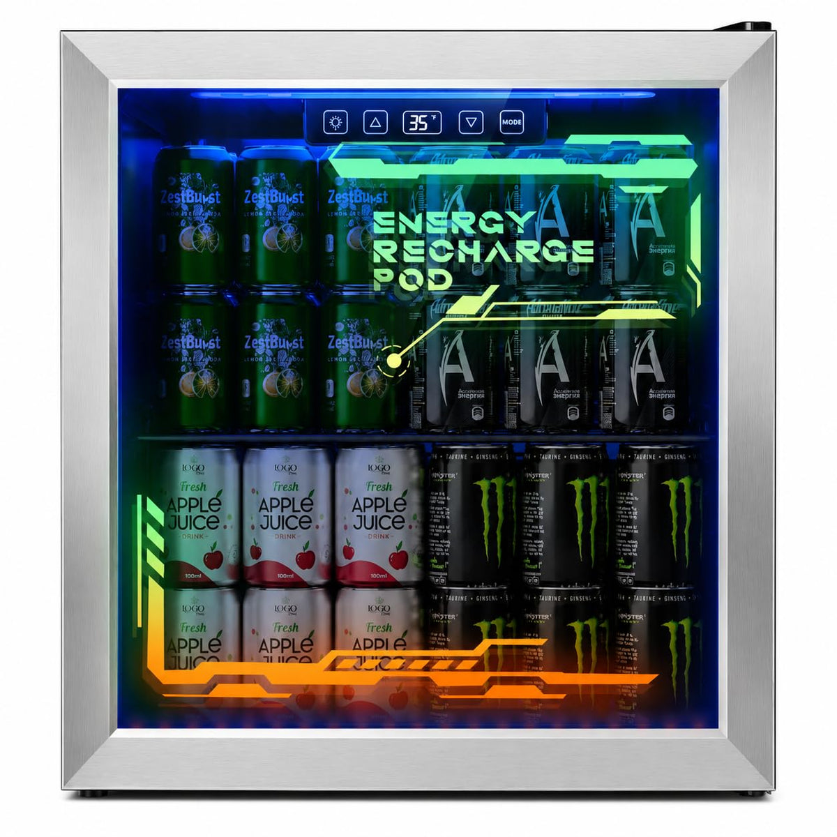 2.5 Cu.Ft Beverage Fridge, Glass Door Mini Fridge, Silver, 96 Can