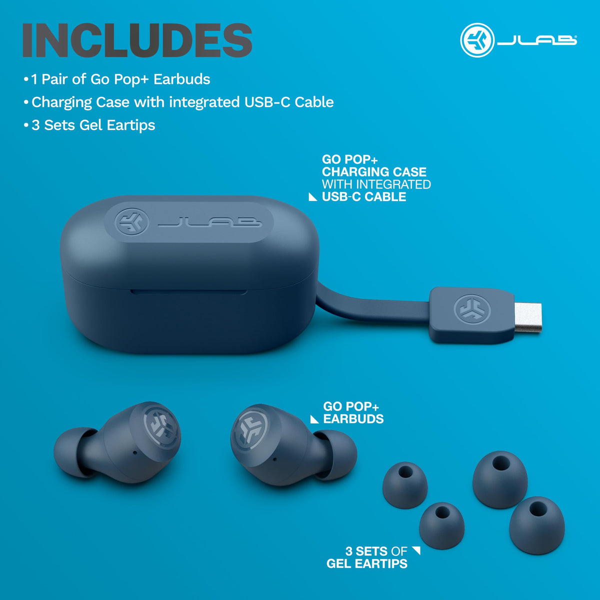 JLab Go Air Pop+ Earbuds, Dual Connect, EQ3 Sound, Black