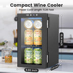 Electactic 48 Can Beverage Refrigerator,12 Bottle Wine Cooler with Seamless Stainless Steel & Glass Door, Digital Temperature Display, Countertop Mini Fridge for Soda, Wine or Beer, Silver