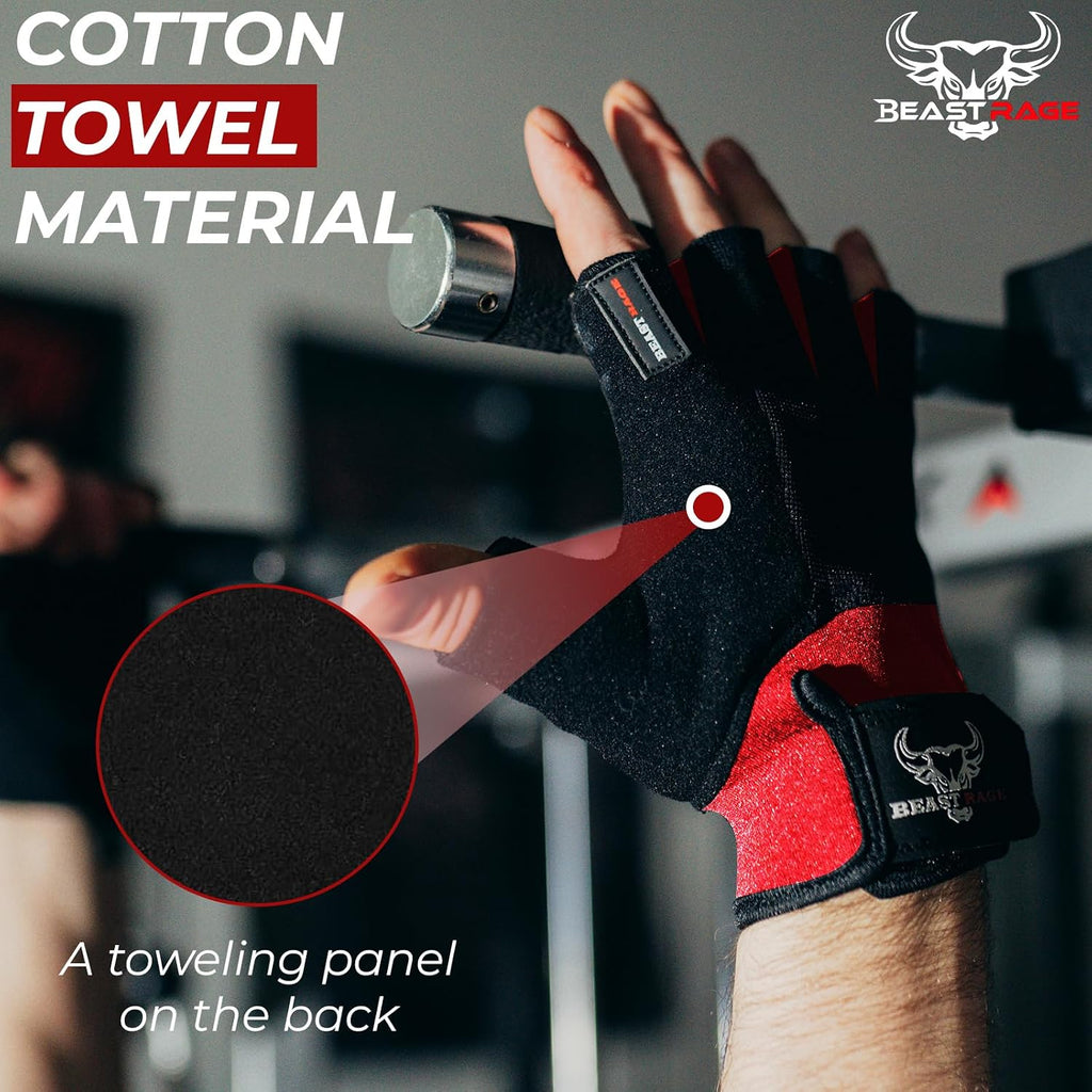 BEAST RAGE Gym Gloves Weight lifting Gloves Training Anti Slip Padded Palm Half Finger Powerlifting Workout Exercise Gloves for Men and Women