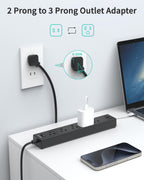6FT Surge Protector Power Strip, 1700J, 5AC&1A2C, Flat Plug Extension Cord
