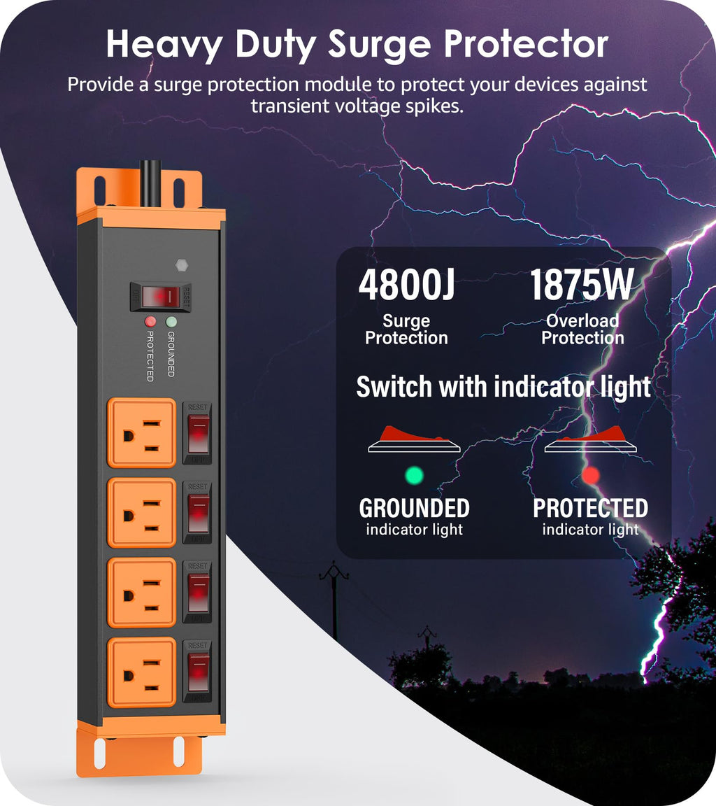 CCCEI 12 Gauge Heavy Duty Surge Protector, Black, 6FT, 1
