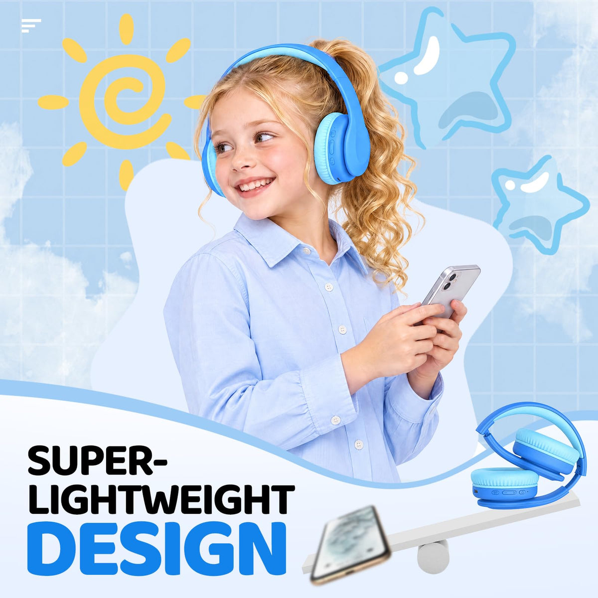 JoySpark Kids Bluetooth Headphones Over-Ear, 60Hrs, Built-in Mic-Purple