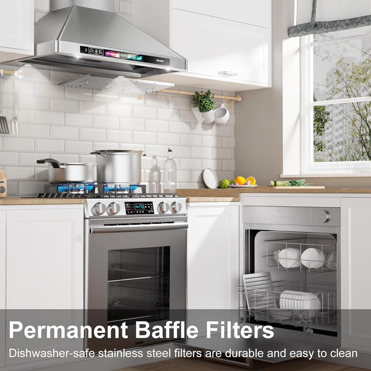 Range Hood 30 Inch, 900 CFM Wall Mount Range Hood with Voice, Gesture & Touch Control, Stainless Steel Kitchen Vent Hood with 4-Speed Fan, Adjustable LED Lights, Ducted/Ductless Convertible