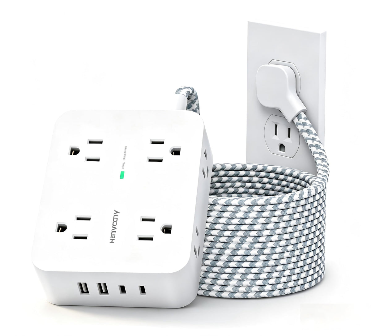 Extension Cord 10 Ft, Ultra Thin Flat Plug Power Strip Surge Protector