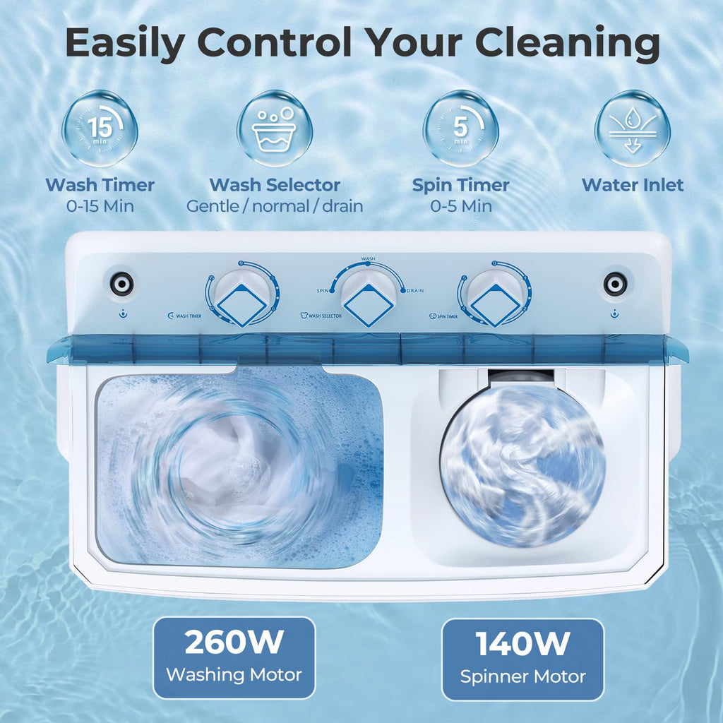 Giantex Portable Washing Machine, 20lbs Capacity, 12lbs Washer and 8lbs Spinner, Compact for Apartment RV, Gray & White, GX20313-PE