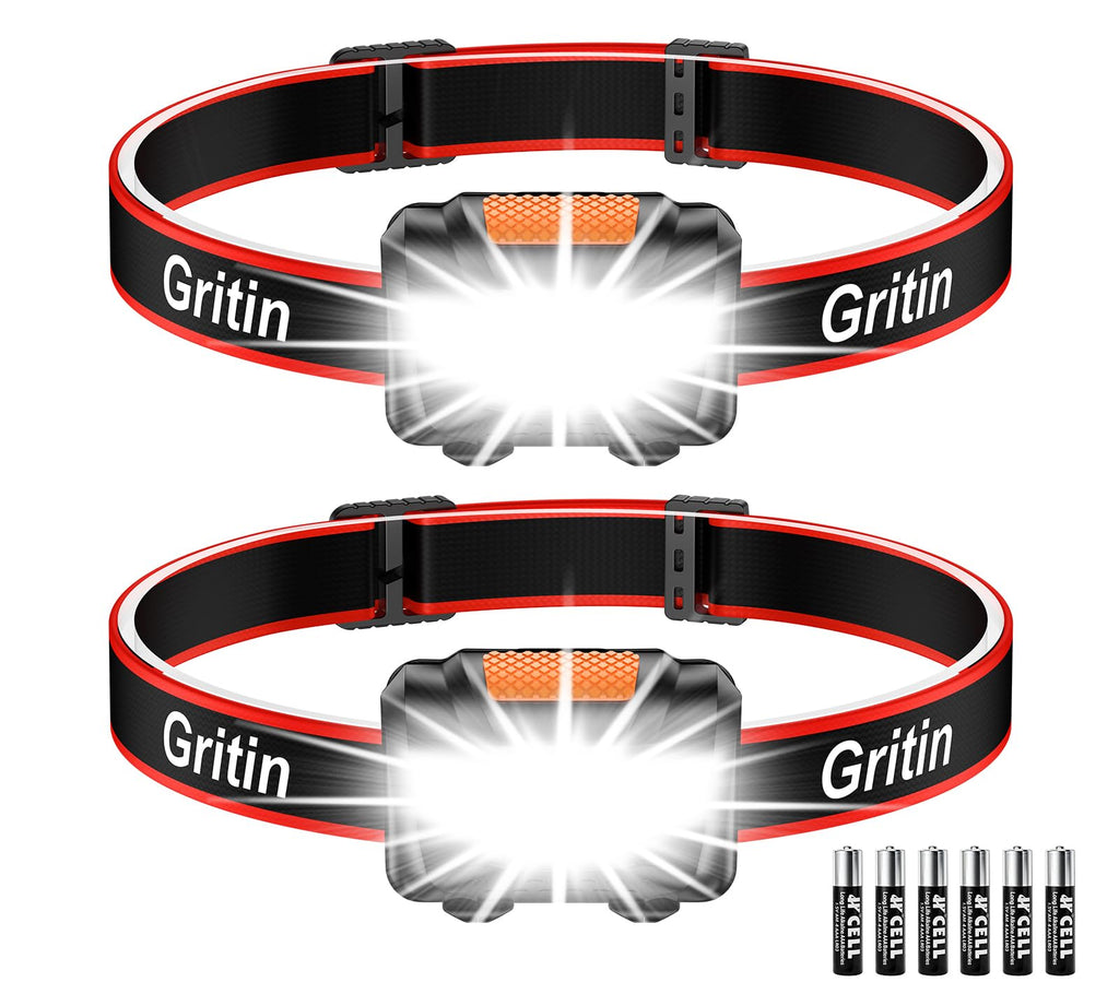 Gritin LED Head Torch, Super Bright Headlamp Headlight with 3 Modes