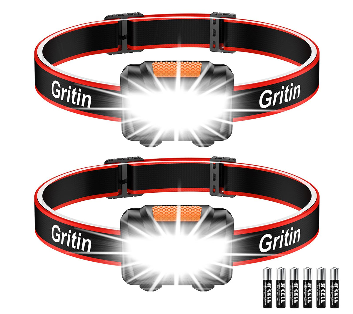 Gritin LED Head Torch, Super Bright Headlamp Headlight with 3 Modes