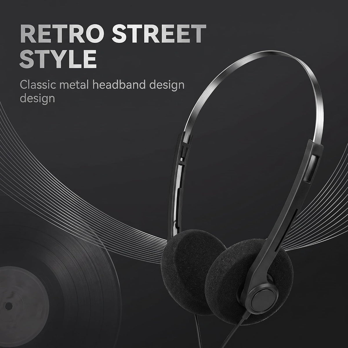 Retro Over-Ear Headphone,Vintage Feelings Underwire Headphones,Retro Lightweight Earphones,Hi-Fi Stereo Earphone Headset,Headphone,for Most Mobile Phones Playback Pevices Headphones (Black)
