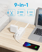 Olcorife Flat Plug Power Strip with 15 FT Extension Cord, 6 Outlets 3 USB Ports(1 USB C), 3 Sided Outlet Extender for Home Office Travel Dorm Room Essentials, White