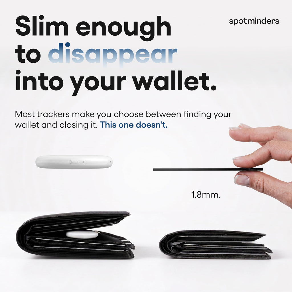 SPOTMINDERS Apple MFi Certified Wallet Tracking Card Black 4-Pack Travel Gifts for Him Works with Apple Find My Rechargeable Tracker IP68 Waterproof 0.07" Slim iPhone Item Finder for Luggage Passport