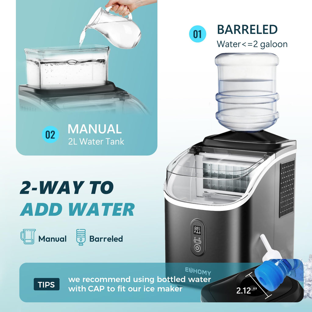 EUHOMY Countertop Ice Maker Machine with Handle, 26.4lbs Per Day, 9 Ice Cubes Ready in 6 Mins, Auto-Cleaning Portable Ice Maker with Basket and Scoop, for Home/Kitchen/Camping/RV (Black)