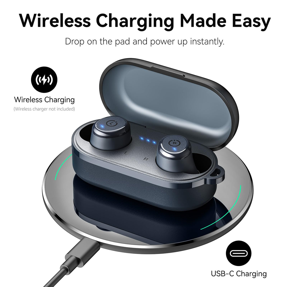 TOZO T10 Wireless Earbuds Powerful Bass Stereo Wireless Charging, APP, IPX8
