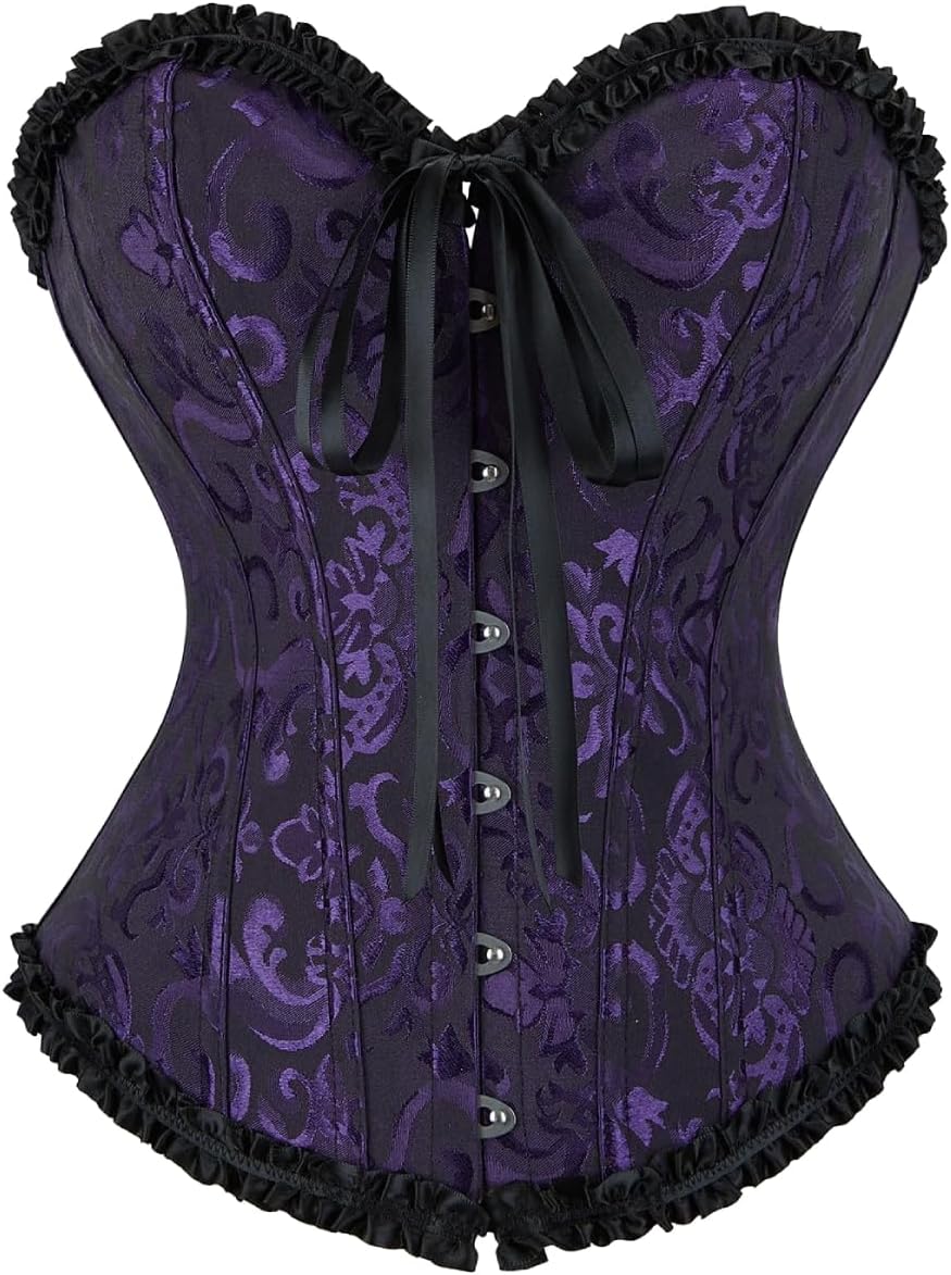 KUOSE Womens Black Basque Body Shaper Overbust Corset Top Plus Size S-6XL