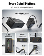 3Ft Short Extension Cord with Multiple Outlets, Surge Protector Power Strip