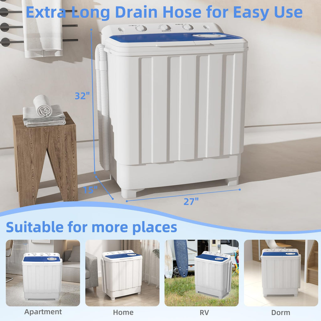 VCJ Portable Washing Machine, Twin Tub Washing Machine Laundry Compact Washer spinner Combo with 40lbs capacity, 24Lbs Washer and 16Lbs Spinner dryer for Apartments RVs and Dorms