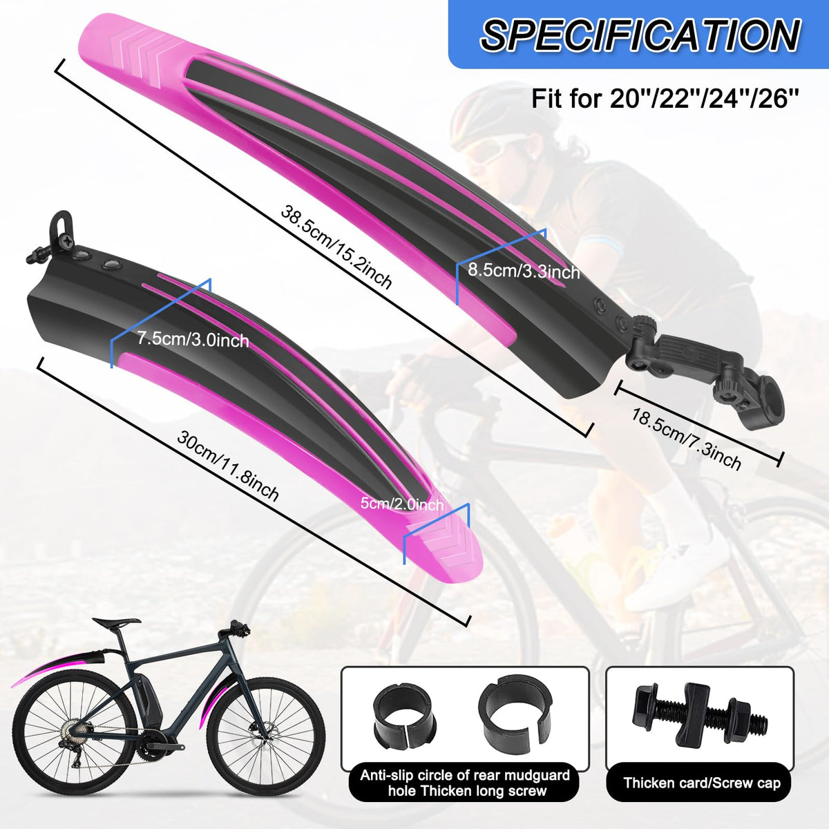 Bike Mudguard Set, Portable Adjustable Road Mountain Bike Bicycle Cycling Tires Front and Rear Mud Guard Fenders for MTB Mountain Road Bike
