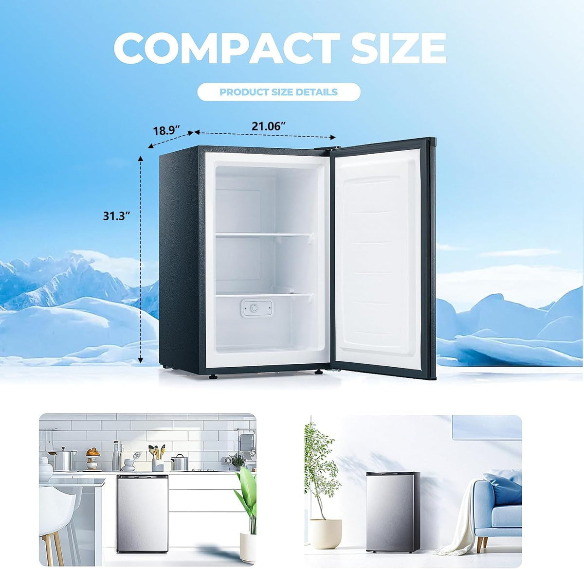 Electactic 3.2 Cu.ft Small Freezer, Mini Upright Freezer, White