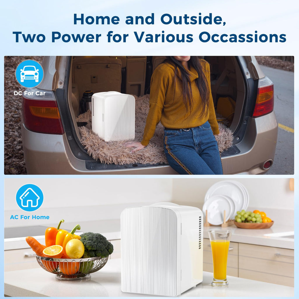 Antarctic Star Compact Refrigerator, Portable Mini Fridge, Skin Care 4L Capacity/6 Cans, for Bedroom, Car, Office & Dorm, Small Cooler for Cosmetics, Beverage and Food, White