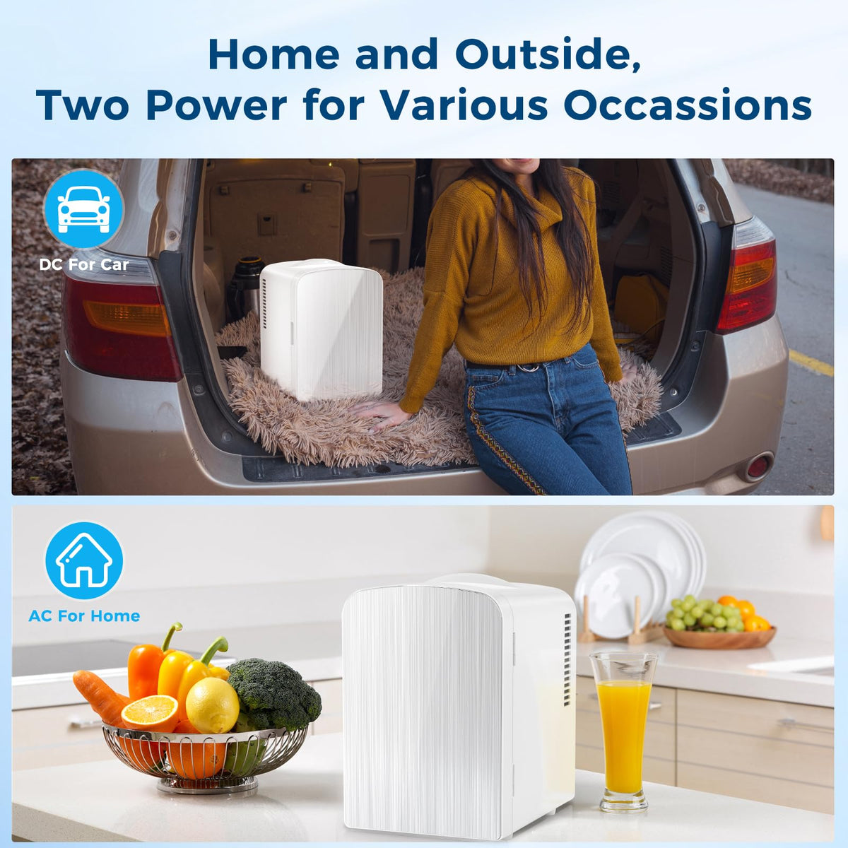 Antarctic Star Compact Refrigerator, Portable Mini Fridge, Skin Care 4L Capacity/6 Cans, for Bedroom, Car, Office & Dorm, Small Cooler for Cosmetics, Beverage and Food, White